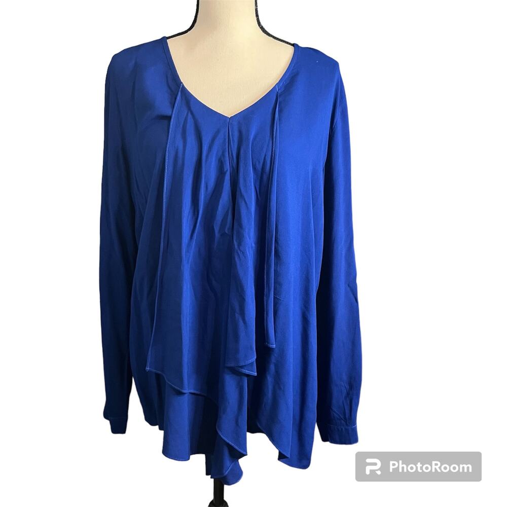 Soft Surroundings Women's Blue Tiered Hem Long Sleeve Tunic Blouse Sz L Romance